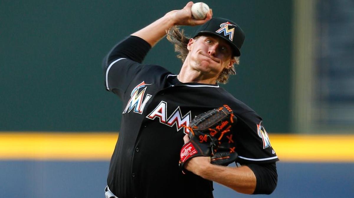 Miami Marlins starting pitcher Tom Koehler delivers in the first inning against the Atlanta Braves, Saturday, Aug. 8, 2015, in Atlanta.
