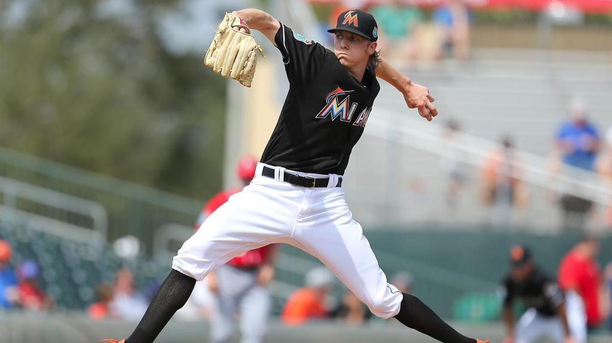 Marlins left-hander Adam Conley, firing a pitch against the Nationals earlier this month in Jupiter, was picked to start the third game of the season after an impressive spring training. Conley had a 1.86 ERA in three starts over 9 2/3 innings.