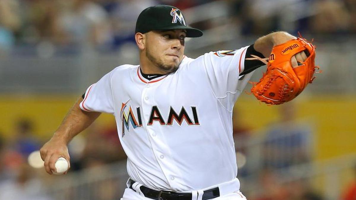 
Jose Fernandez of the Miami Marlins pitches in the second inning of a baseball game against the Cincinnati Reds on Thursday, July 9, 2015, at Marlins Park in Miami.
