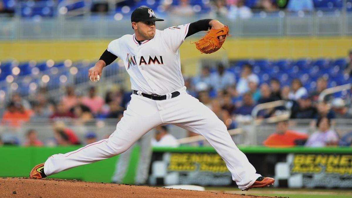 Miami Marlins pitcher Jose Fernandez throws during the first inning of a baseball game against the Milwaukee Brewers, Mon., May 9, 2016, in Miami.