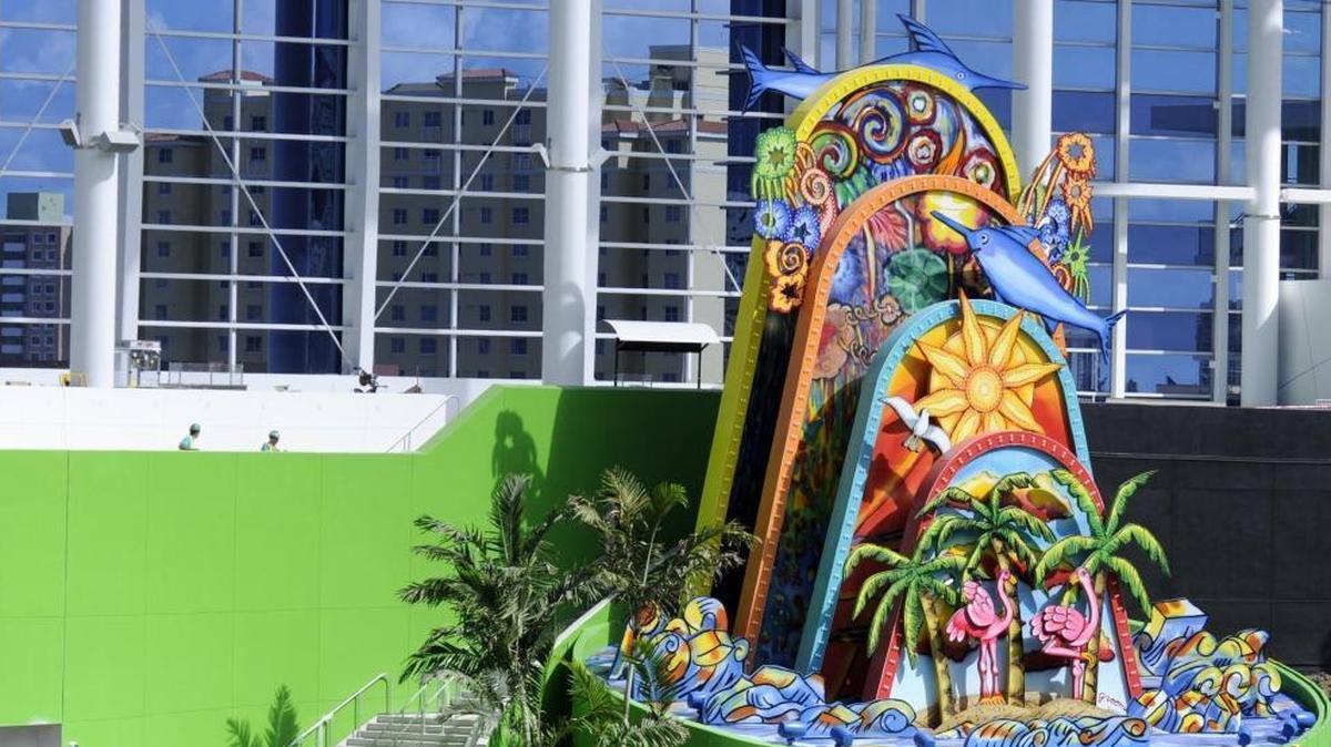 Lewis Brinson homered in an exhibition game against the Miami Hurricanes at Marlins Park and the home run sculpture did not go off.