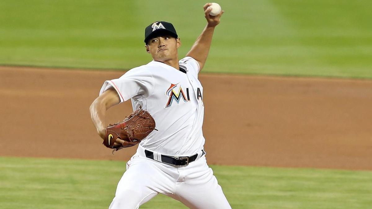 Wei-Yin Chen, of the Miami Marlins, pitches against the Detroit Tigers, during the first inning of the Marlins' home opener on Tues., April 5, 2016, at Marlins Park.