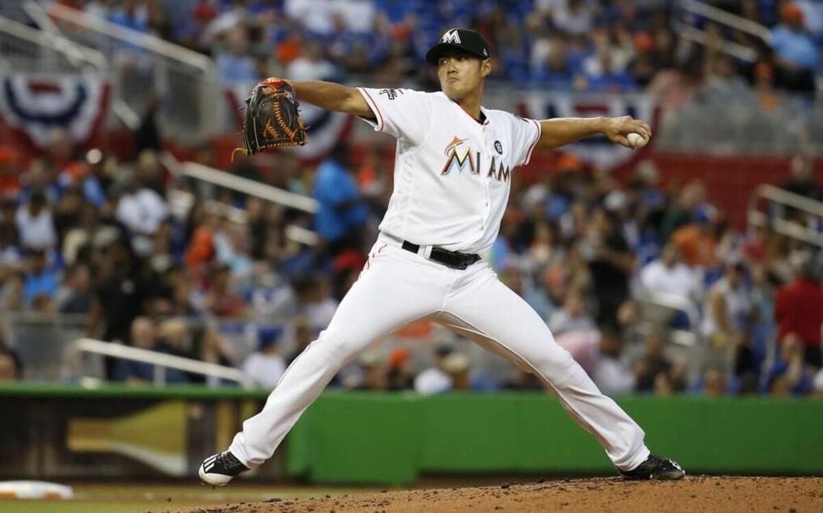 Miami Marlins pitcher Wei-Yin Chen pitches during the second inning of a baseball game against the New York Mets at Marlins Park on Thurs., April 13, 2017 in in Miami.
