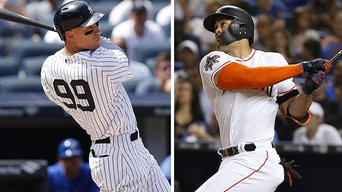 Yankees phenom Aaron Judge, left, and Marlins star Giancarlo Stanton are two reasons Monday’s Home Run Derby is so highly anticipated.