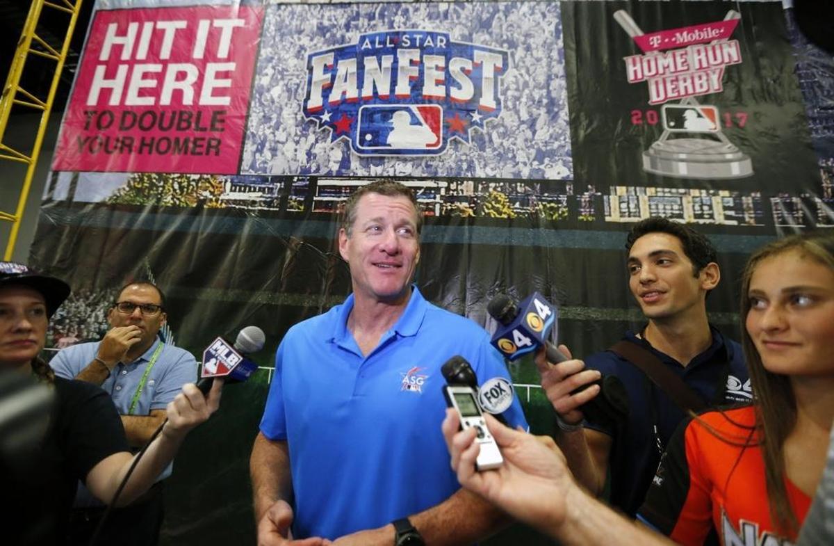 Former major league baseball and Marlins player Jeff Conine speaks to the media during tour of the MLB All Star FanFest site at the Miami Beach Convention Center on Thurs., July 6, 2017.
