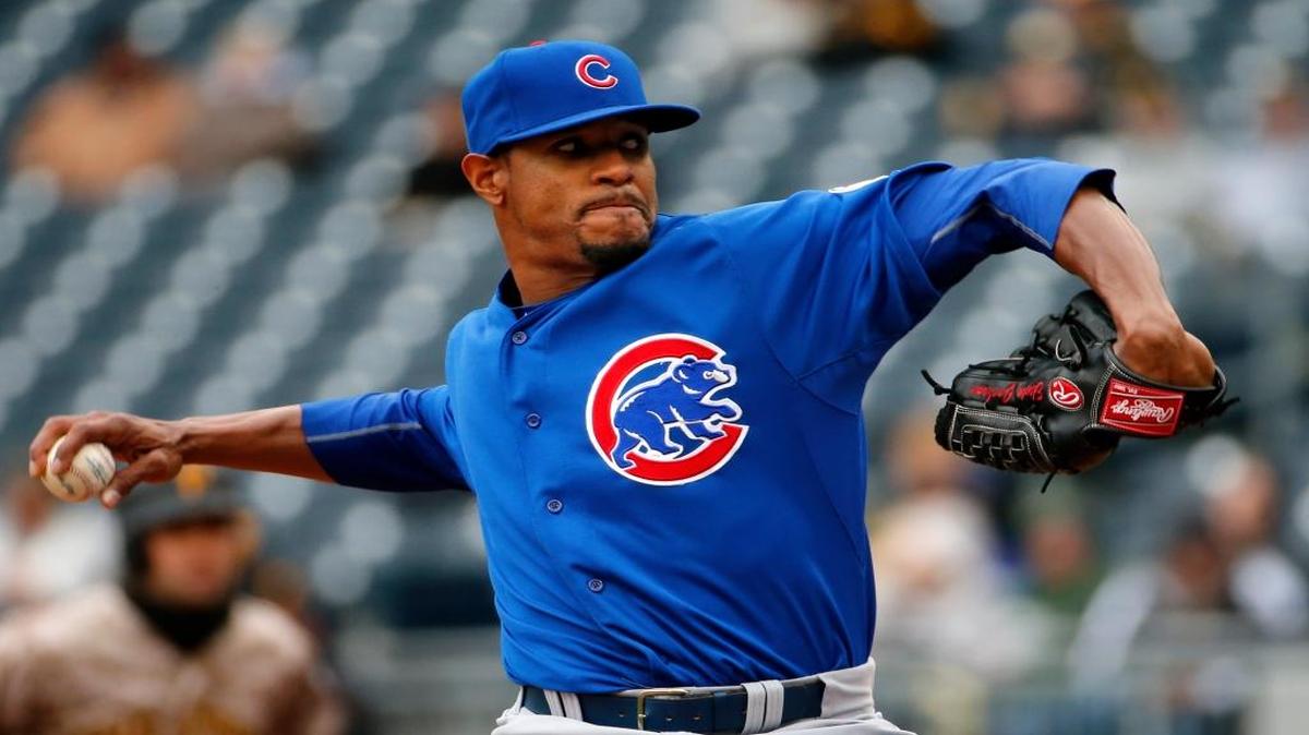 Chicago Cubs starting pitcher Edwin Jackson throws in the fifth inning of a baseball game against the Pittsburgh Pirates in Pittsburgh, Thursday, April 23, 2015. The Pirates won 5-4.