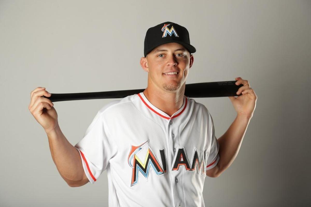 Braxton Lee of the Miami Marlins poses for a portrait at The Ballpark of the Palm Beaches on Feb. 22, 2018, in Jupiter, Florida.