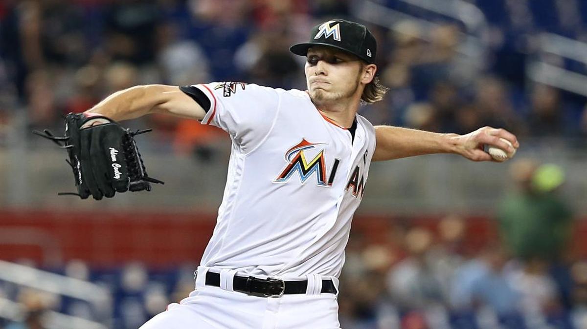 Marlins’ Adam Conley pitches in the first inning of the Miami Marlins and Pittsburgh Pirates game at Marlins Park in Little Havana in Miami on Fri., April 28, 2017