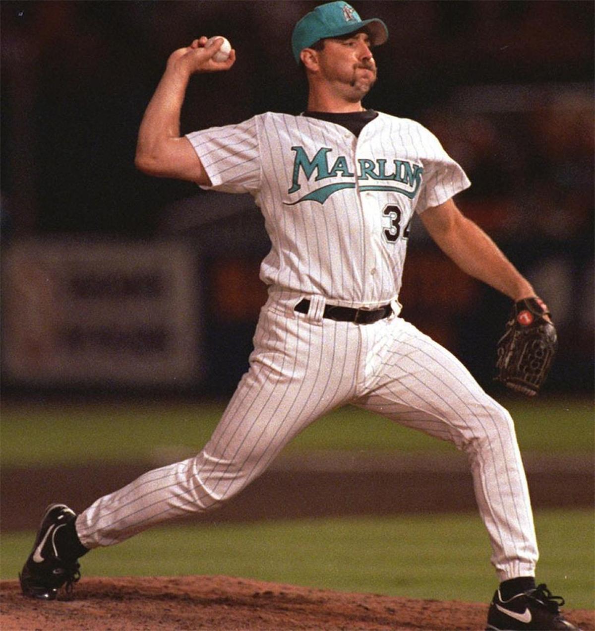 Florida Marlins closer Bryan Harvey makes a delivery at Joe Robbie Stadium during the 1993 season.
