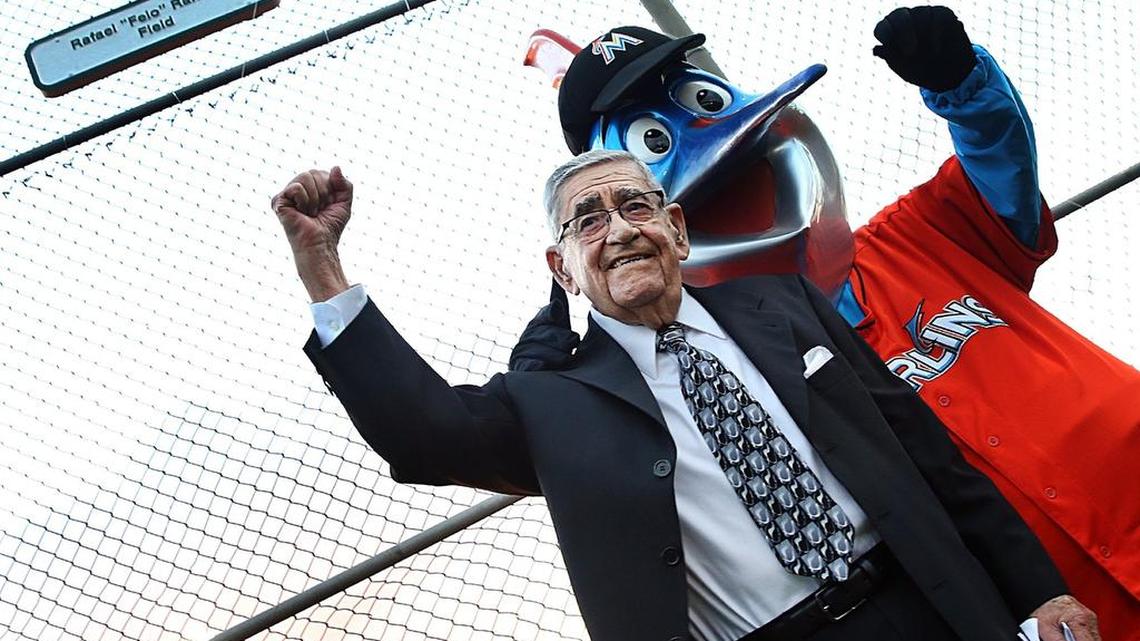 Billy the Marlin joined iconic radio broadcaster Rafael 'Felo' Ramirez during the ceremony to name a baseball field after him at Tropical Park. Ramirez was recognized for his long career as the Spanish “Voice of the Marlins” and for connecting generations of Spanish radio listeners to the sport of baseball in his 70-plus years on the air, on Wednesday, December 14, 2016.