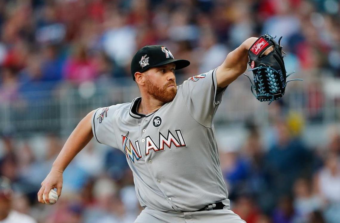 Miami starting pitcher Dan Straily works in the first inning against the Atlanta Braves on Friday.
