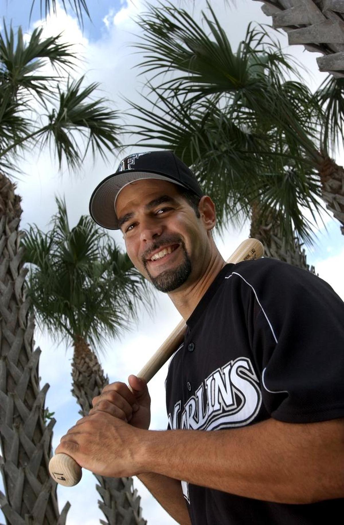 Mike Lowell poses for the Miami Herald’s 2004 baseball preview section in Jupiter.