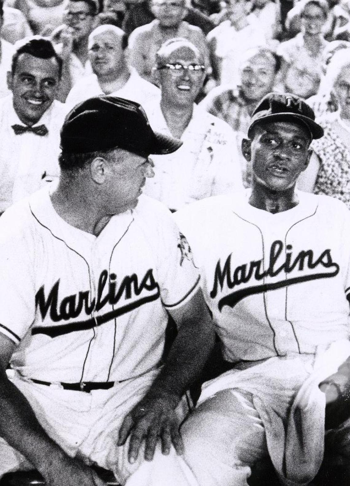 Satchel Paige, right, of the Miami Marlins of the triple-A International League in an undated photo.