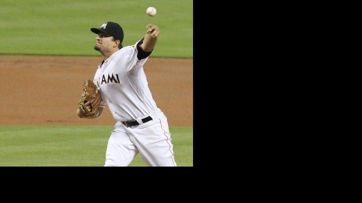
Miami Marlins starting pitcher Brad Hand throws in the first inning during the game Miami Marlins vs. Washington Nationals at Marlins Park on Thursday, Sept. 18, 2014.
