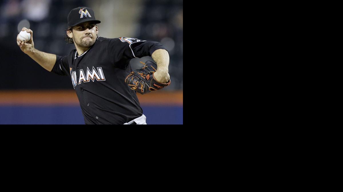 
Miami Marlins' Nathan Eovaldi delivers a pitch during the first inning of a baseball game against the New York Mets Tuesday, Sept. 16, 2014, in New York.
