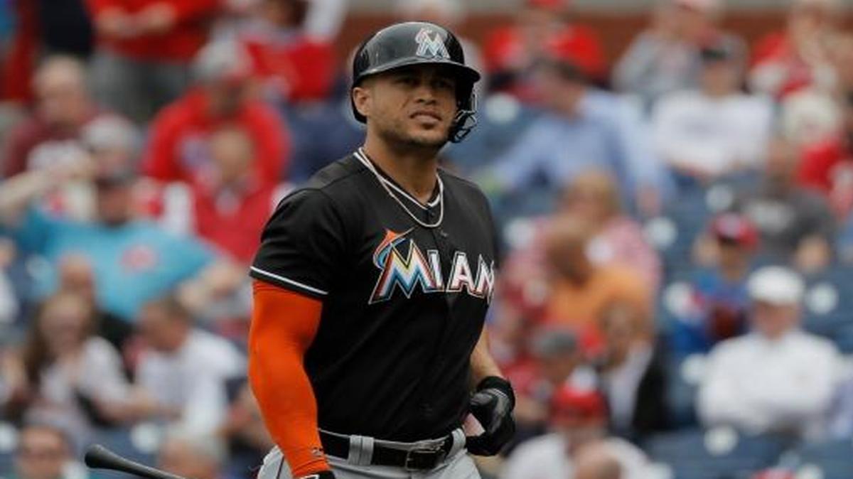 Miami Marlins' Giancarlo Stanton in action during a baseball game against the Philadelphia Phillies, Wed., May 18, 2016, in Philadelphia.