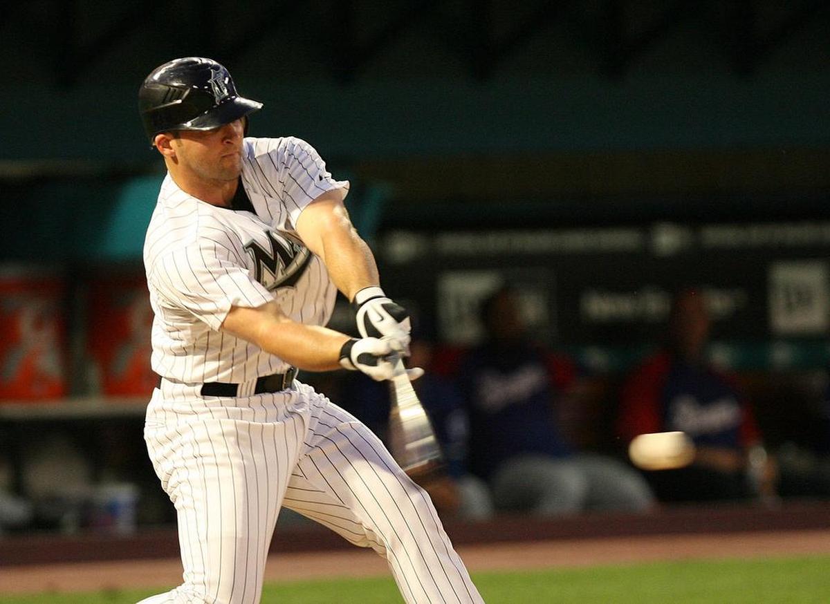 Dan Uggla hits at Sun Life Stadium.