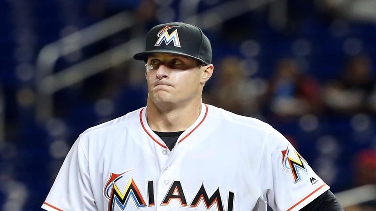 Miami Marlins' Tom Koehler reacts after walking two Giants' players in the first inning of the Miami Marlins vs San Francisco Giants, game at Marlins Park in Little Havana in Miami on Tuesday, August 09, 2016.