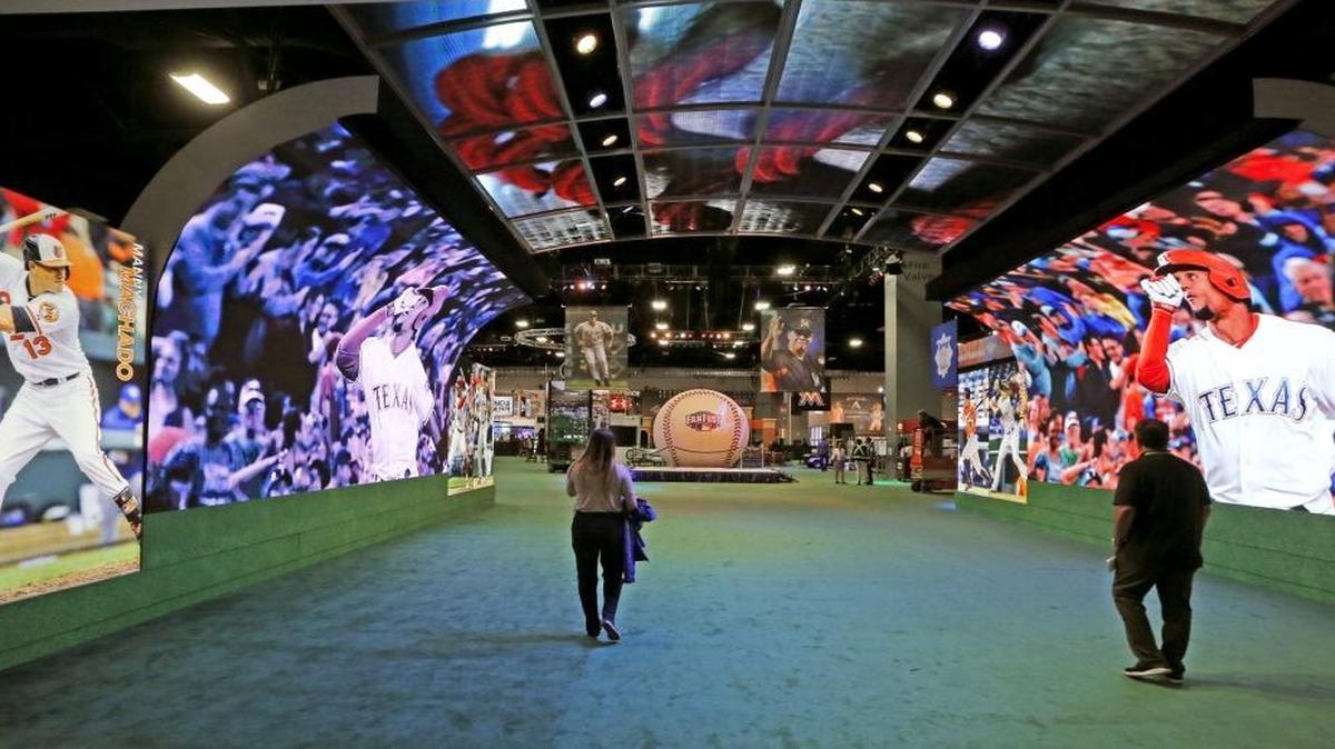 Large video panels will greet fans as they arrive for the MLB All Star FanFest at the Miami Beach Convention Center on Thurs., July 6, 2017.