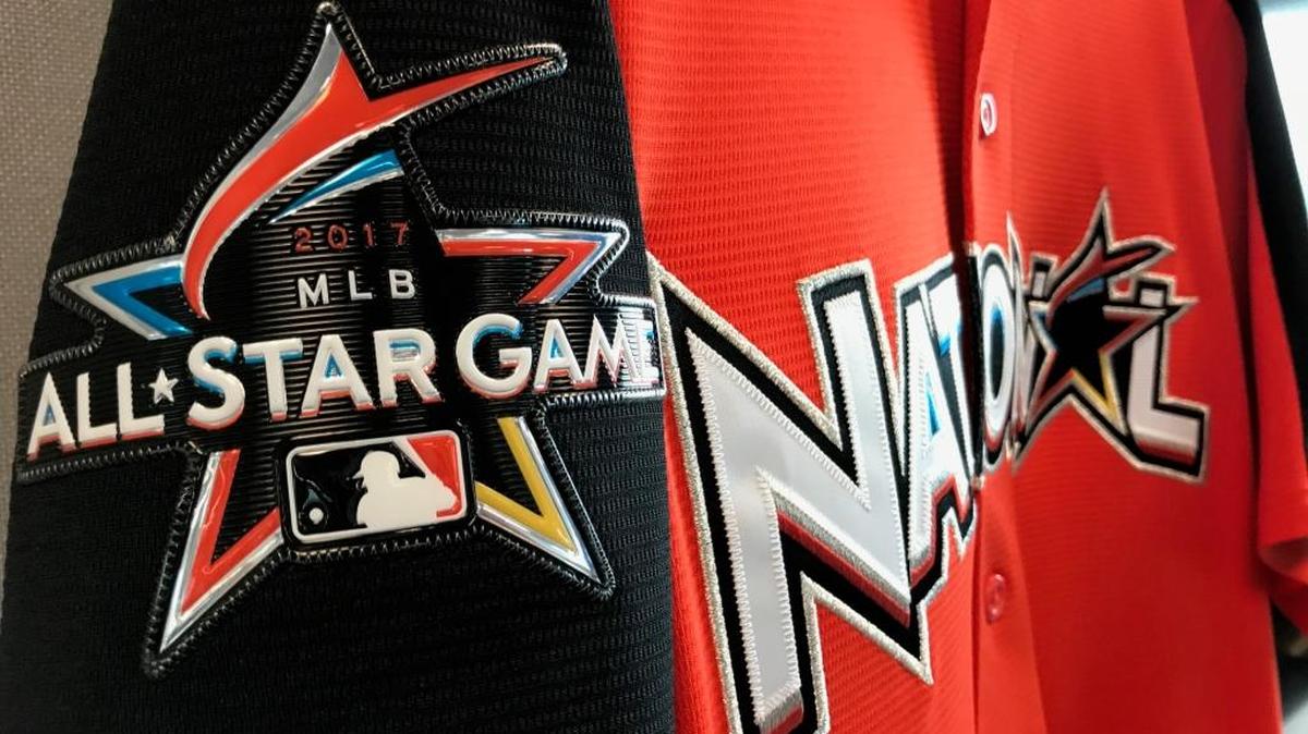 A batting practice jersey which will be worn by the National League team at the 2017 All-Star Game held at Marlins Park in Miami.