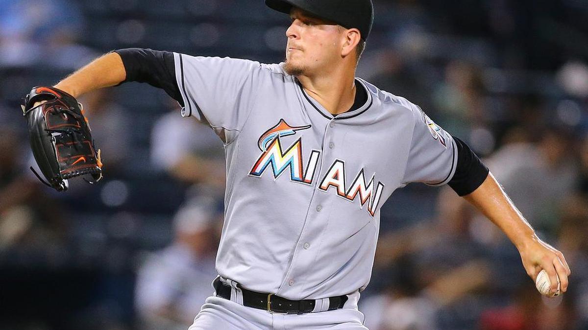 
Miami Marlins pitcher Justin Nicolino delivers a pitch against the Atlanta Braves during the fifth inning on Tuesday, Sept. 1, 2015, at Turner Field in Atlanta.
