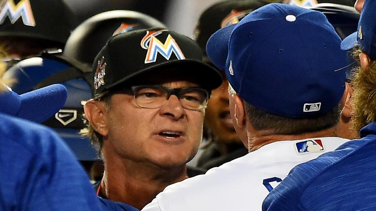 Marlins manager Don Mattingly was ejected for the fourth time this season in Friday’s benches-clearing standoff with the Dodgers.