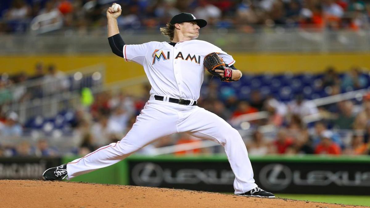 
Miami Marlins pitcher Tom Koehler throws in the fourth inning of a baseball game against the Philadelphia Phillies at Marlins Park in Miami on May 1, 2015.
