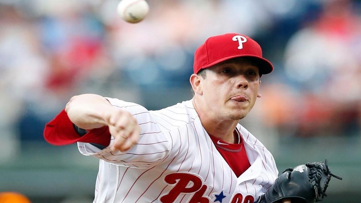Jeremy Hellickson of the Philadelphia Phillies throws a first-inning pitch against the Florida Marlins on Wed., July 20, 2016 in Philadelphia.