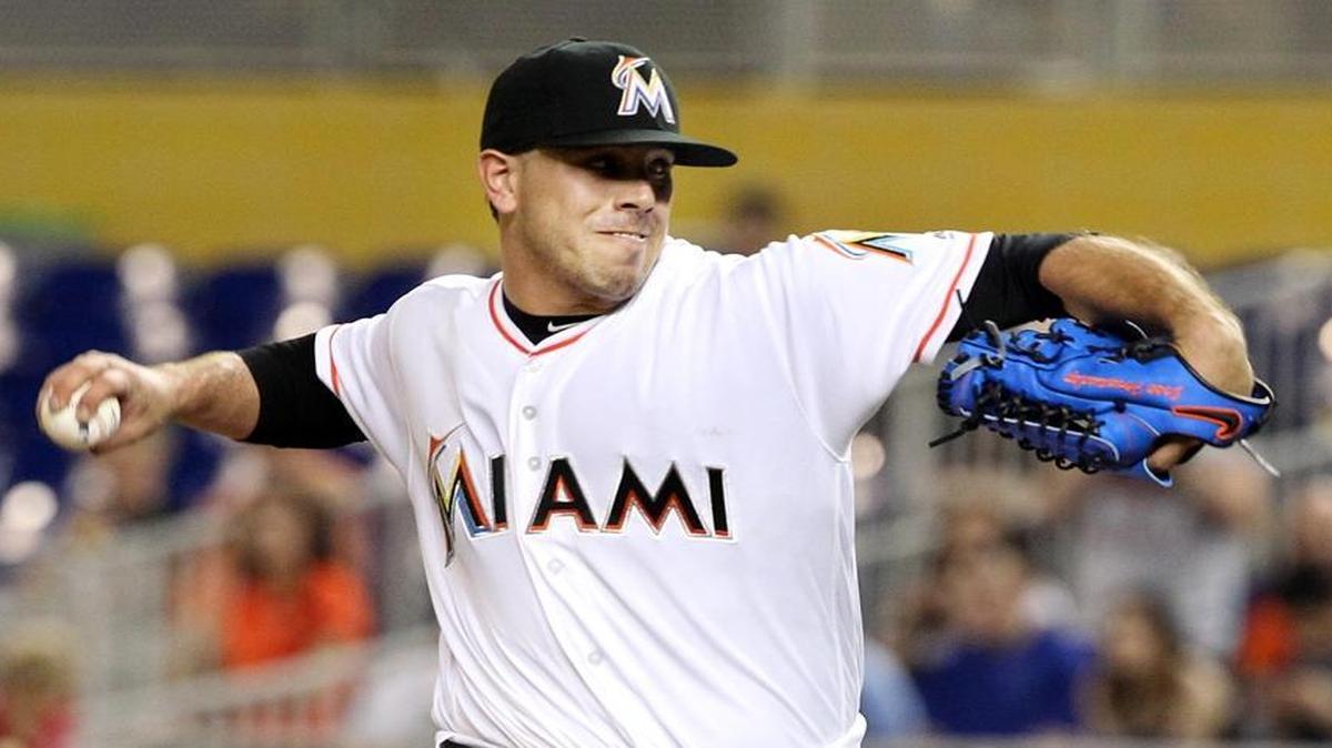 Jose Fernandez, of the Miami Marlins, pitches in the first inning of the Miami Marlins and Arizona Diamondbacks game at the Marlins Park in Little Havana in Miami on Wed., May 4, 2016.
