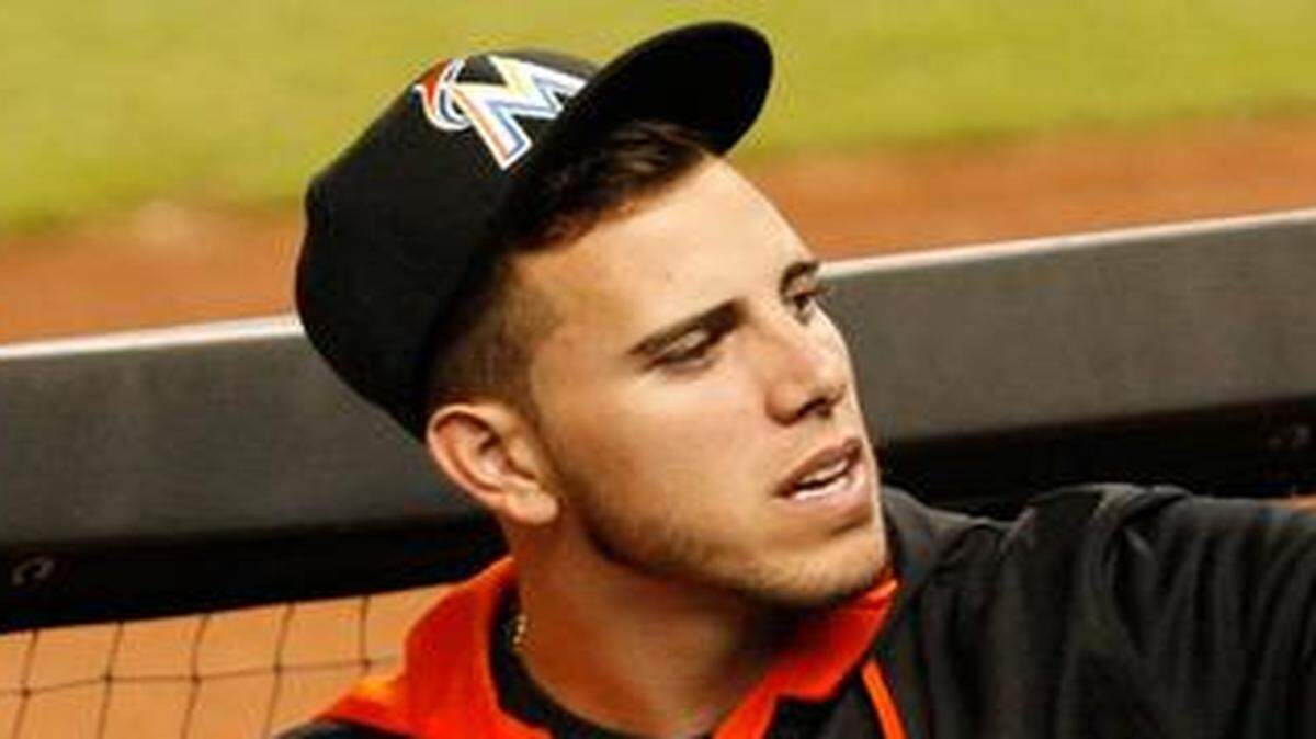 
Miami Marlins Starting pitcher Jose Fernandez was in the dugout during the game Miami Marlins vs. Arizona Diamondbacks at Marlins Park on Thursday, Aug. 14, 2014.
