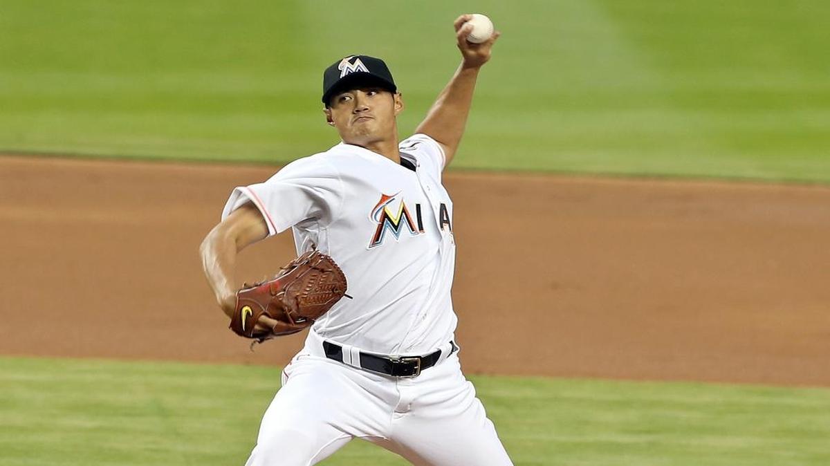 Wei-Yin Chen, of the Miami Marlins, pitches against the Detroit Tigers, during the first inning of the Marlins' home opener on Tuesday, April 5, 2016, at Marlins Park.