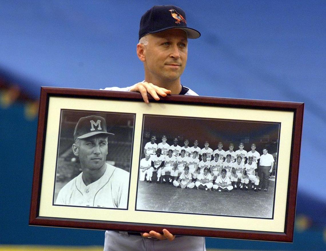 In 2001, the Florida Marlins presented Cal Ripken Jr. a frame holding a photo of his father and the 1979 Miami Orioles of which Cal Jr. played for. Cal Ripken Sr. managed the Miami Marlins in 1967.