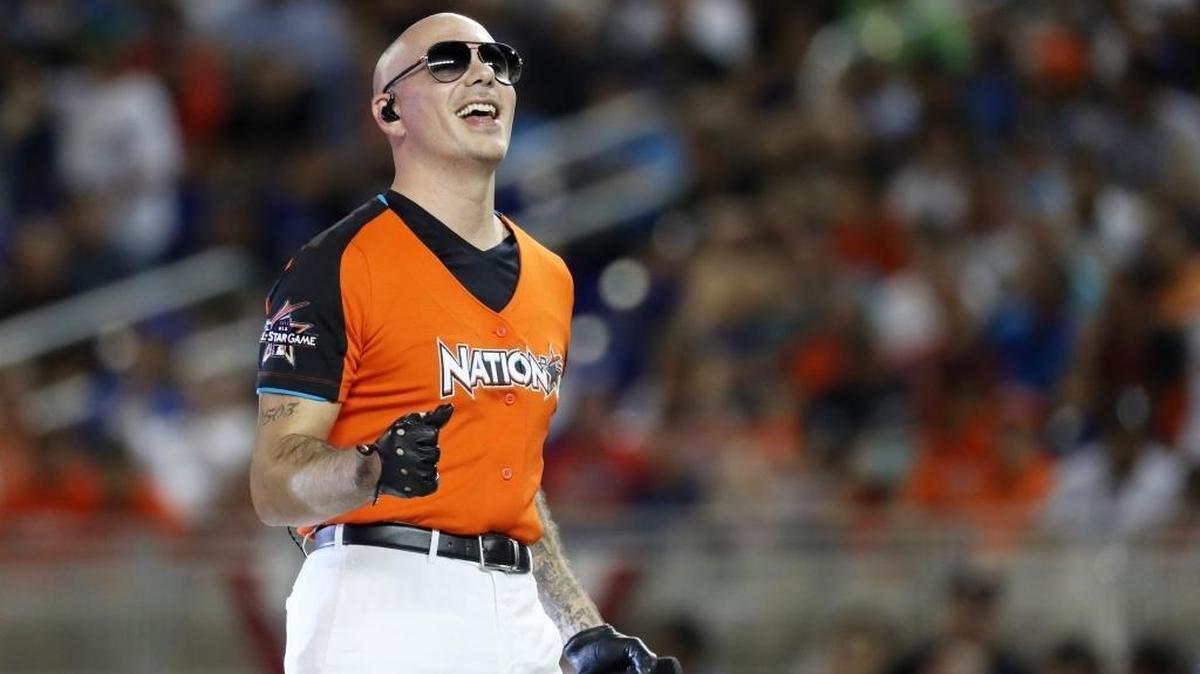 Pitbull performs before the Home Run Derby at Marlins Park on Monday, July 10, 2017.