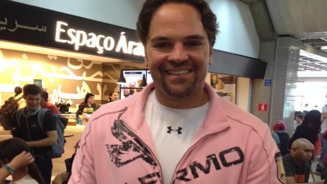 Hall of Fame catcher Mike Piazza, wearing a hoodie of Italian soccer club Palermo, owns a third-division team in Italy and attended the Miami FC game last Saturday.