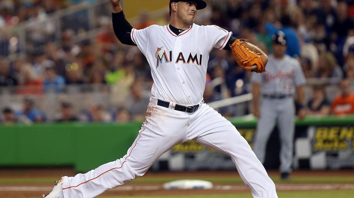 Marlins pitcher Jose Fernandez throws a pitch as the Marlins play the Detroit Tigers on Wed., April 6, 2016.