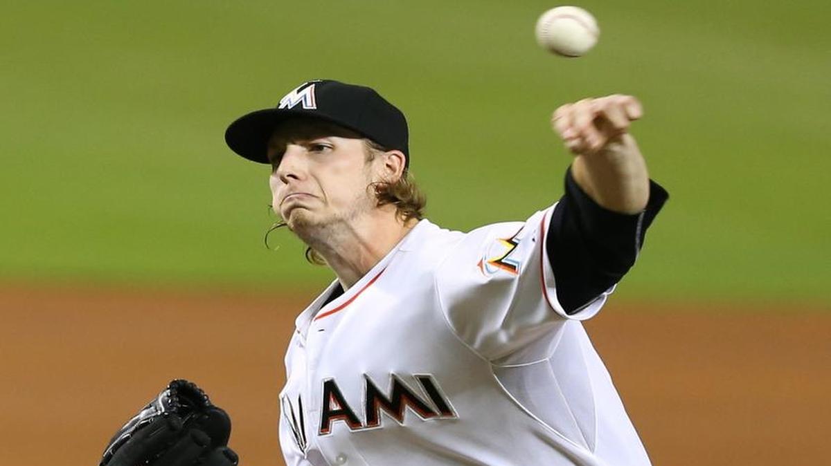 Miami Marlins left-hander Adam Conley delivers a pitch against the Philadelphia Phillies on Wednesday, September 23, 2015 at Marlins Park in Miami.