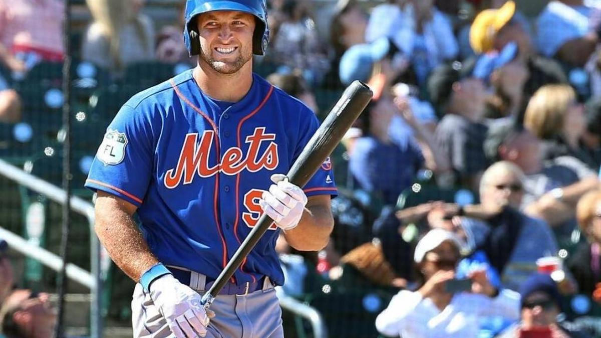 Former University of Florida quarterback Tim Tebow, now a Mets minor-leaguer, stopped during an at-bat to greet an autisitic boy who was calling for him, and then hit a three-run homer during a game in Charlotte.
