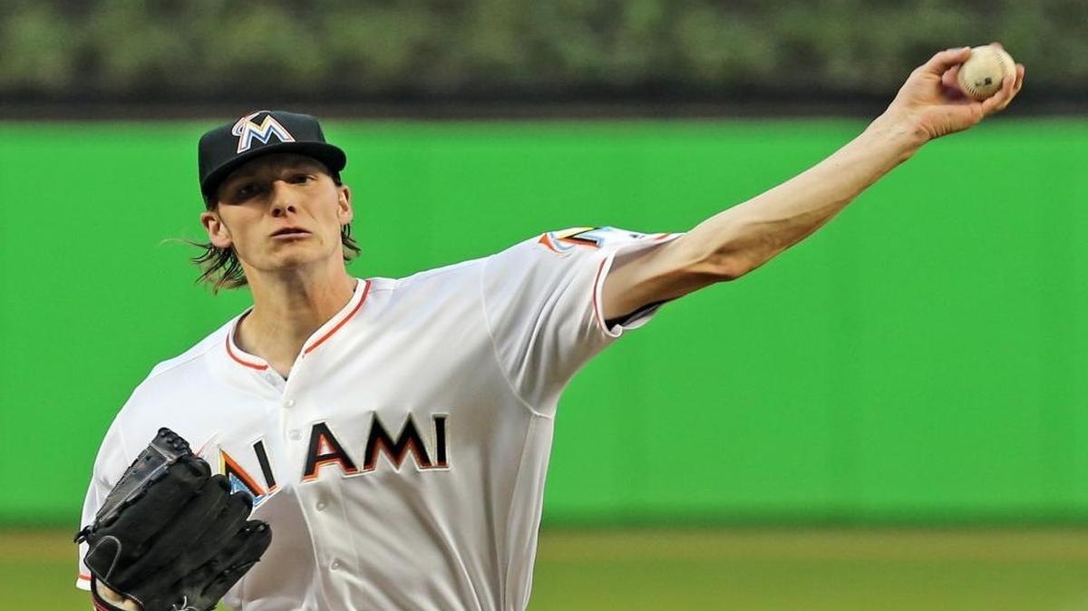 Miami Marlins' pitcher Adam Conley in the second inning as they play the Milwaukee Brewers at Marlins Park in Miami, Florida, Tues., May 10, 2016.