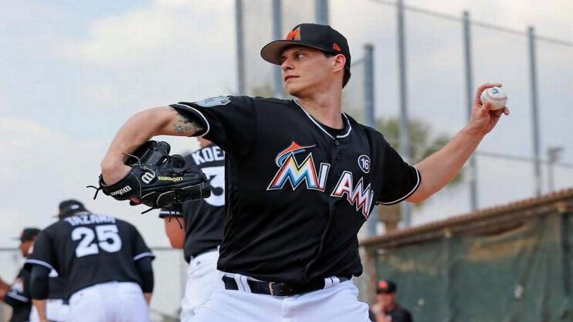 Marlins left-hander Jeff Locke throws a pitch during spring training back in February. Locke, 29, has been out with biceps tendinitis, but is nearing a return to the Marlins.