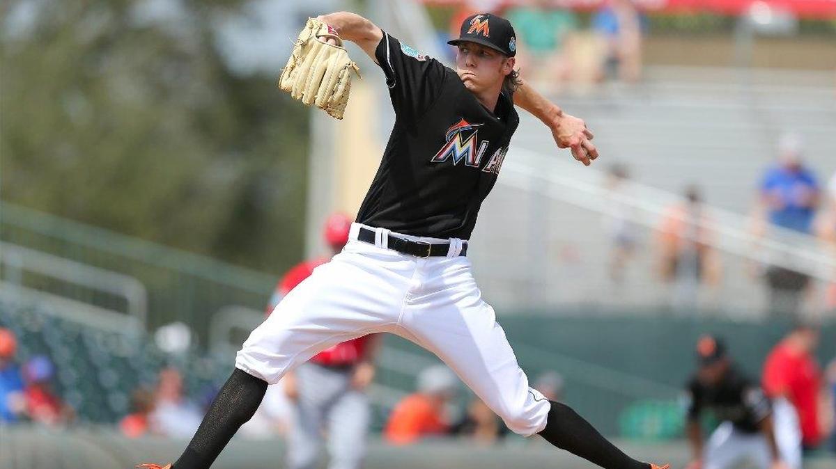 Marlins pitcher Adam Conley on the mound during spring training last March.