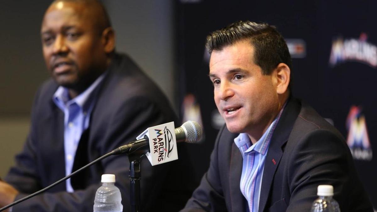 David Samson, right, and Michael Hill of the Marlins said many teams have called to inquire about a possible deal for pitcher Jose Fernandez.