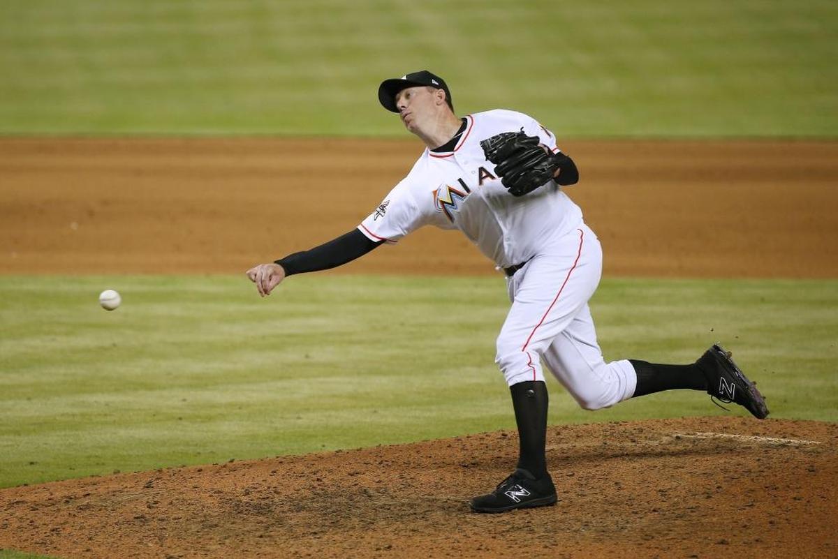 Miami Marlins pitcher Brad Ziegler pitches during the ninth inning of a baseball game against the Washington Nationals at Marlins Park on Tues., June 20, 2017 in Miami.