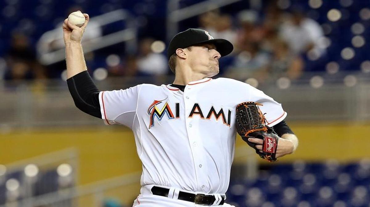 
Tom Koehler, pitcher of the Miami Marlins, throws in the first inning of a baseball game against the Milwaukee Brewers on Wednesday, September 9, 2015 at Marlins Park in Miami.
