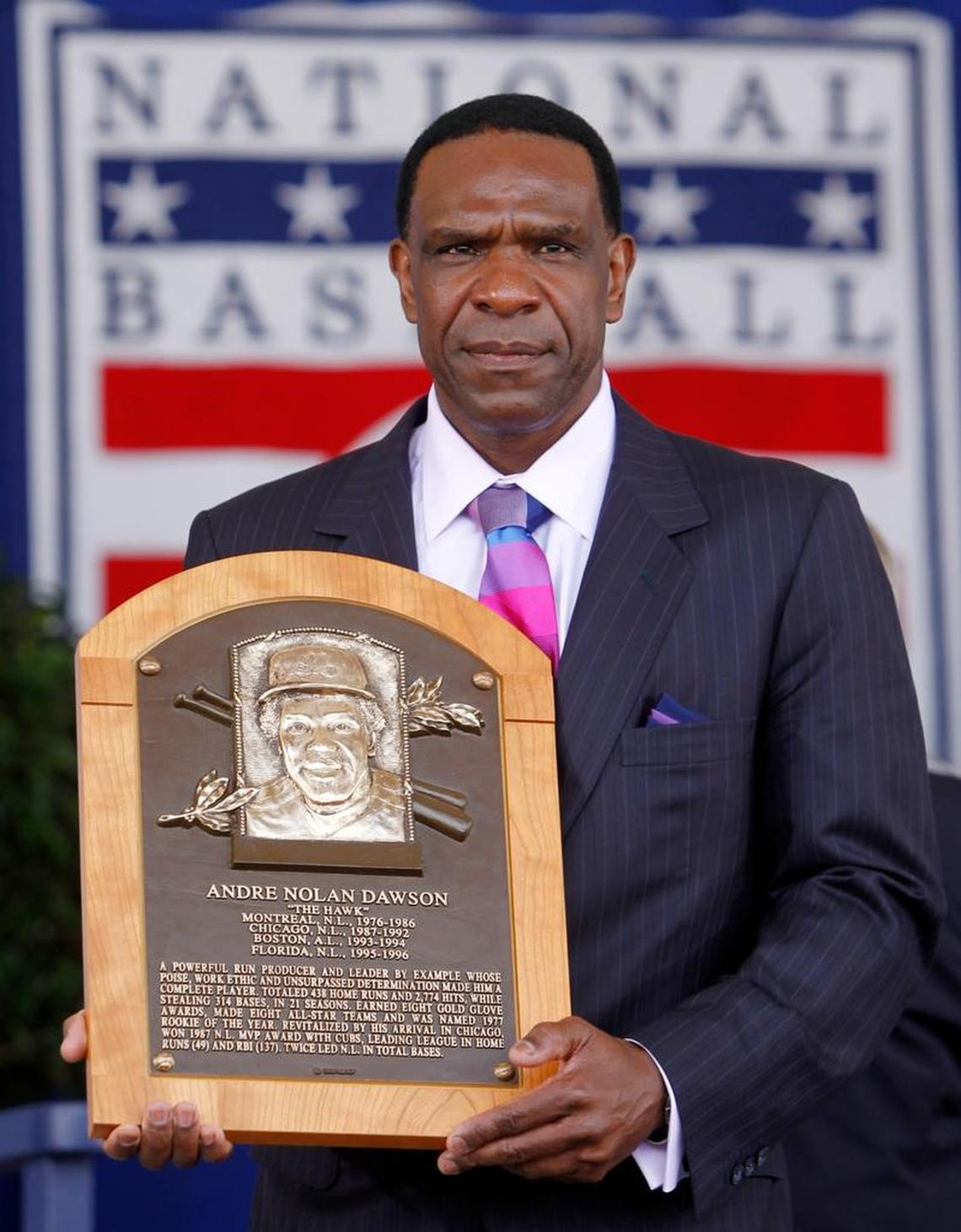 Miami native Andre Dawson at his induction into the Baseball Hall of Fame in Cooperstown, N.Y., on July 25, 2010. Today, Dawson deals with the COVID-19 pandemic in his job as owner of a Miami-area funeral home.