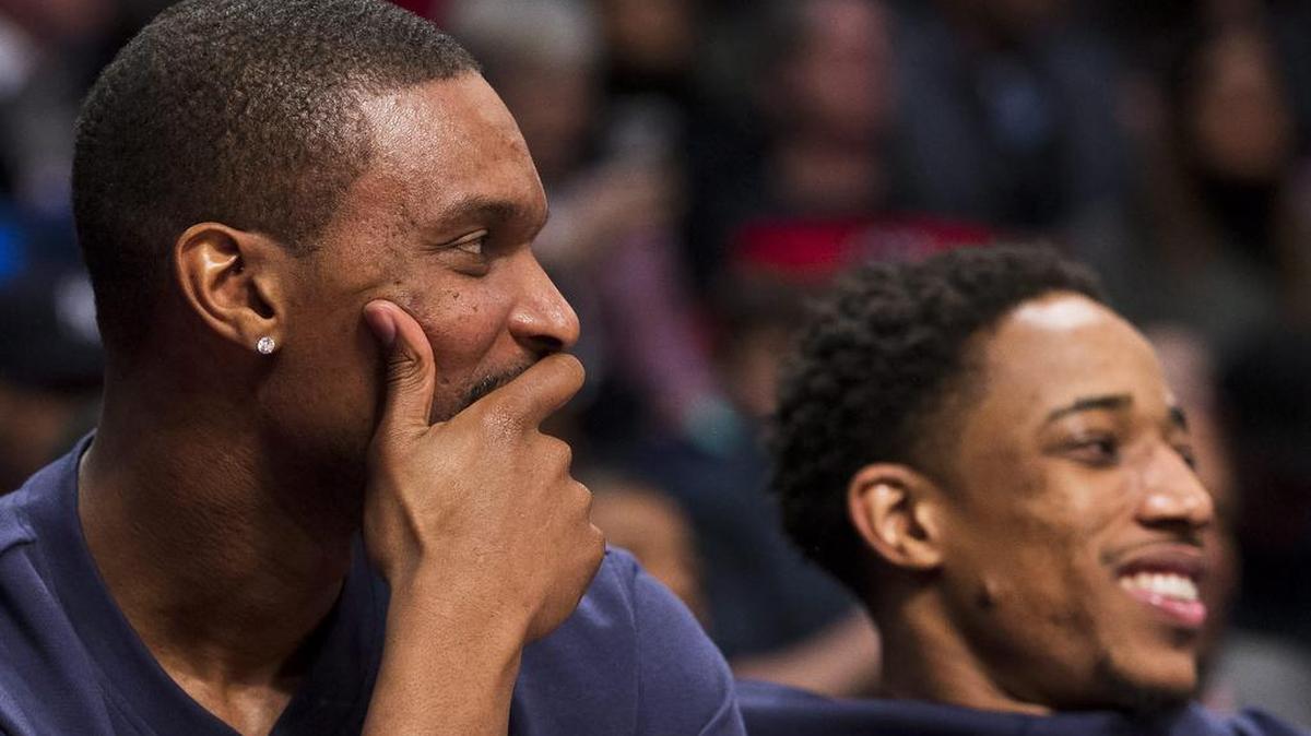 Miami Heat's Chris Bosh, left, has not played since the All-Star break in February.