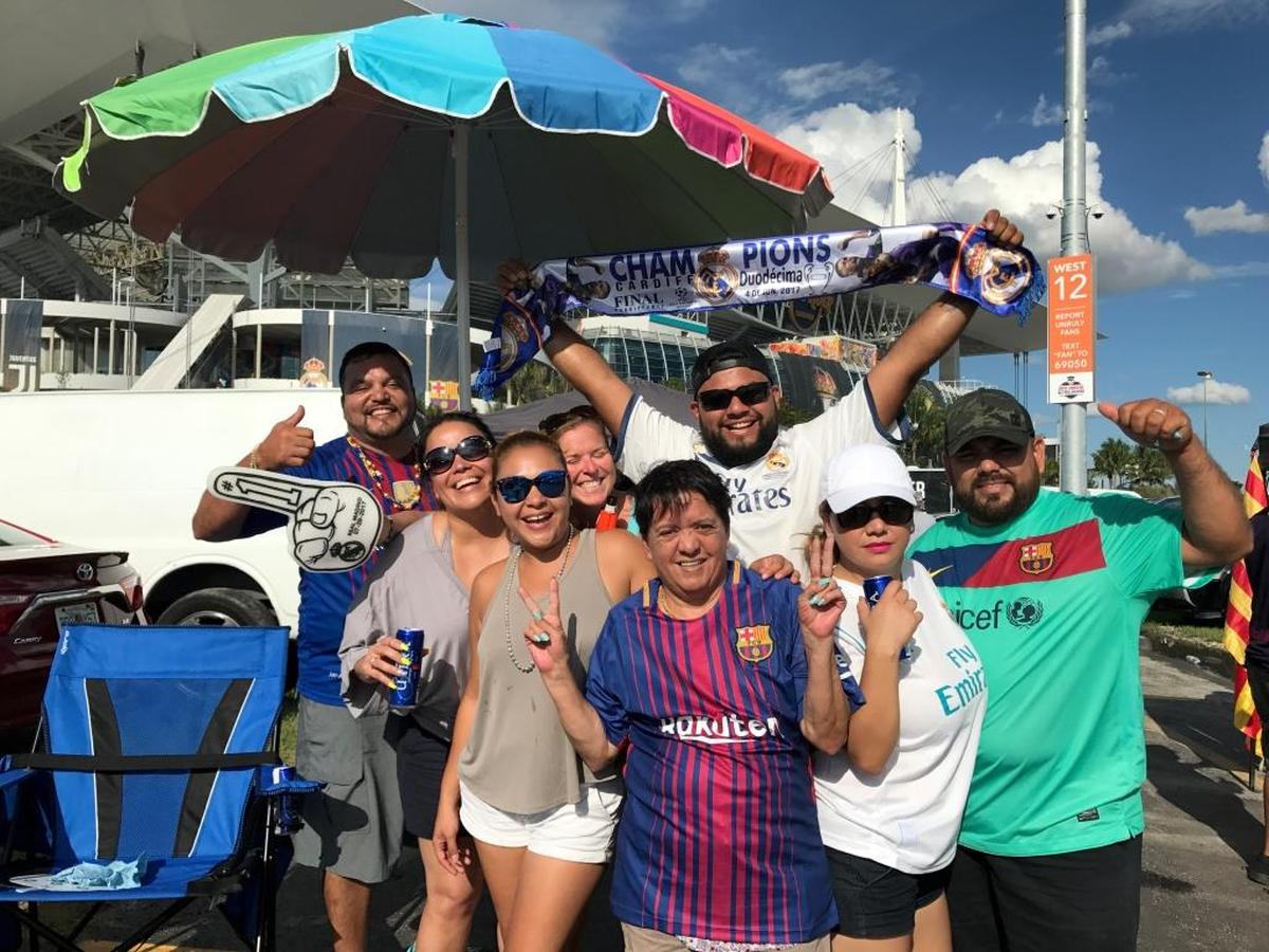 Cecil Durden, far left, brought family and friends from North Carolina to watch El Clásico. They grilled, played cornhole, danced and drank for hours before the match.