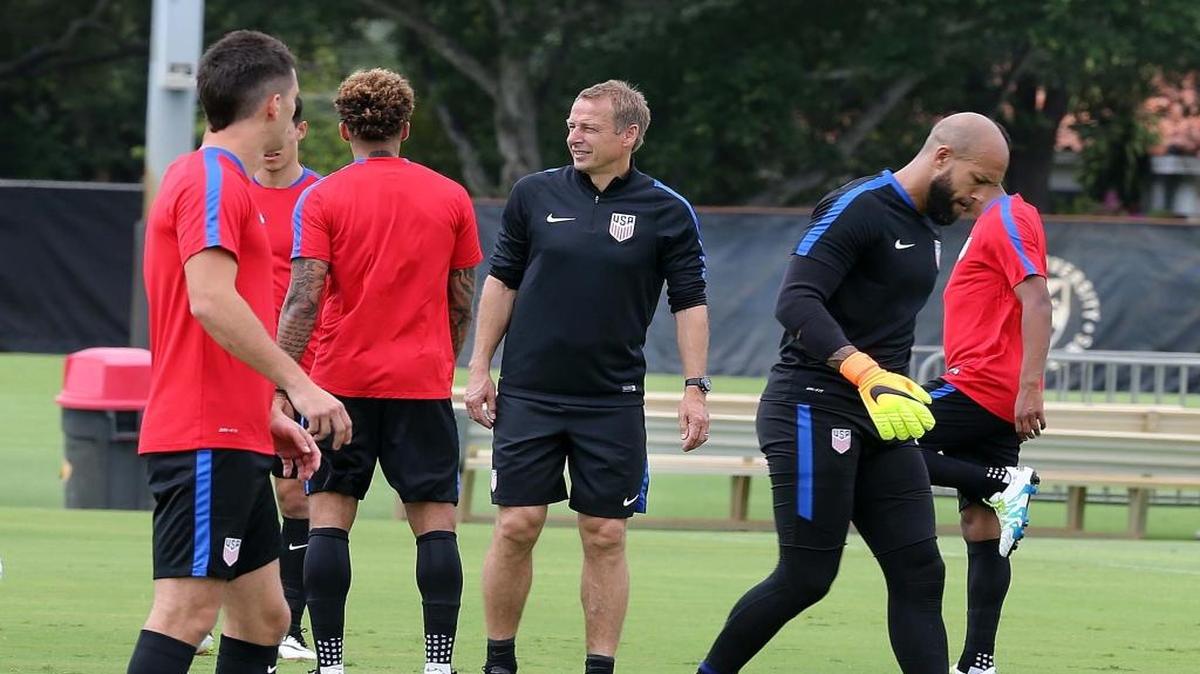 Jurgen Klinsmann watches over a practice session for the U.S. national team on Tuesday at Barry University, where the team was busy preparing for a friendly in Puerto Rico on Sunday, followed by the Copa America in June.