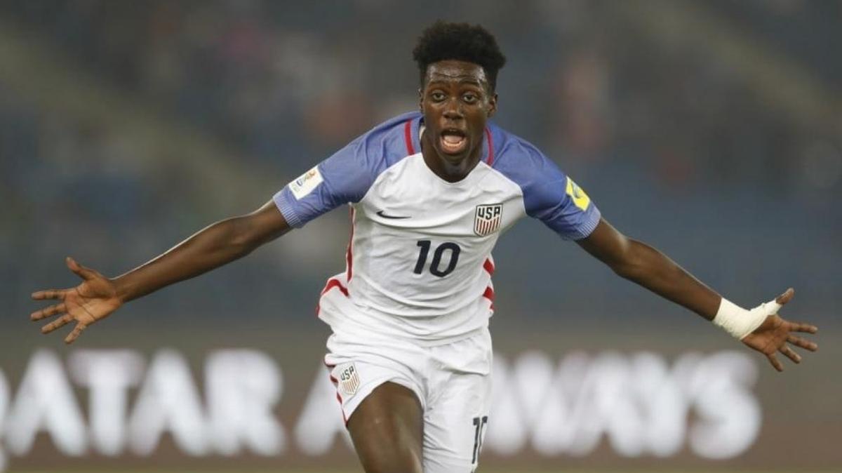 Tim Weah, son of soccer legend George Weah, scored a hat trick to lead the U.S. Under-17 national team to a 5-0 win over Paraguay and a spot in the U17 World Cup quarterfinals in New Delhi, India.