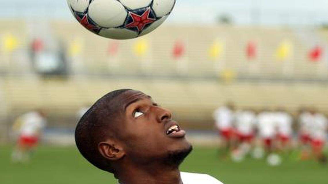 
Fabrice "Fafa'' Picault, the Fort Lauderdale Strikers’ leading scorer, at practice on Sept. 24, 2014. 
