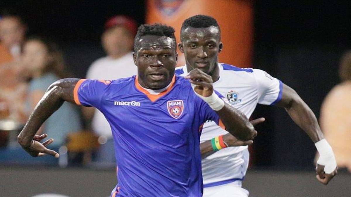 Miami FC midfielder Kwadwo Poku (10), shown in this April 29, 2017, file photo, scored one of Miami FC’s goals to lead them to a 2-0 victory over Indy Eleven.